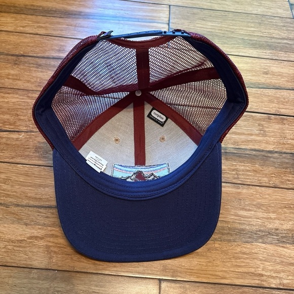 Patagonia Mesh Back Trucker Hat Cap Mountain Logo Patch Blue Maroon Snapback - Picture 8 of 10